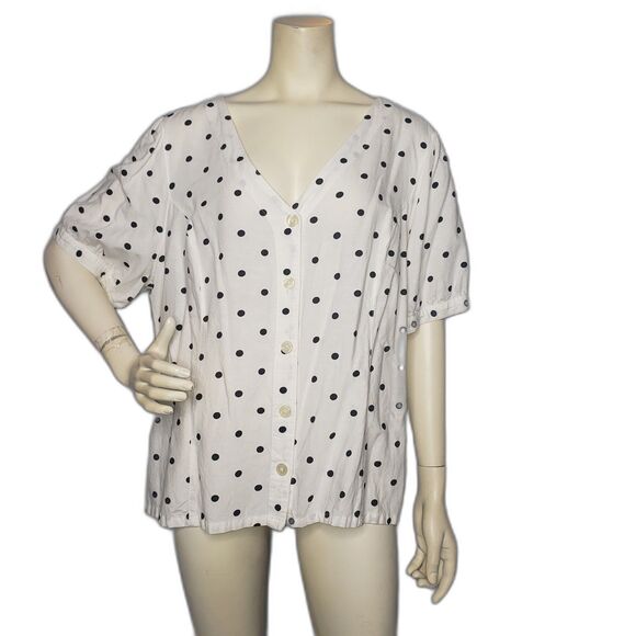 Old Navy Polka Dot Shirt Womens 2XL Button Front V Neck Puff Sleeve Linen Blend - Picture 1 of 6